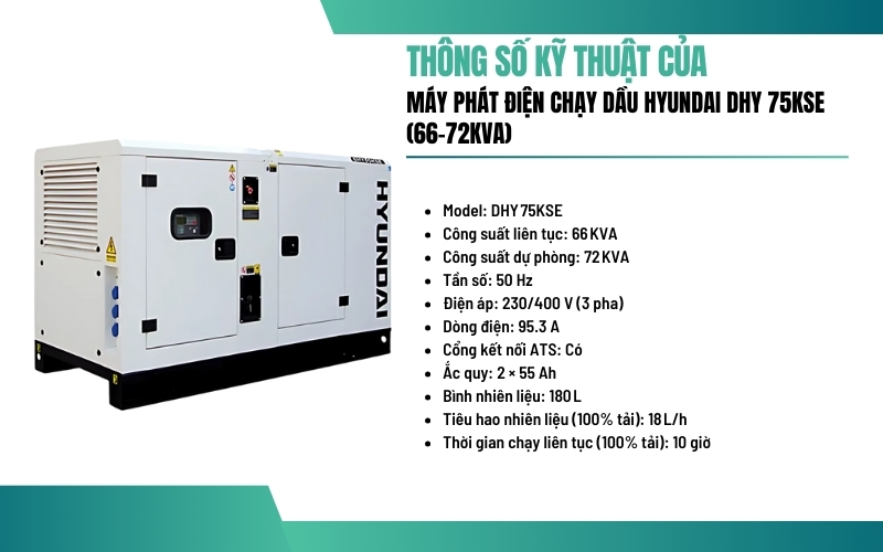  Thông số kỹ thuật của Máy phát điện Hyundai DHY 75KSE